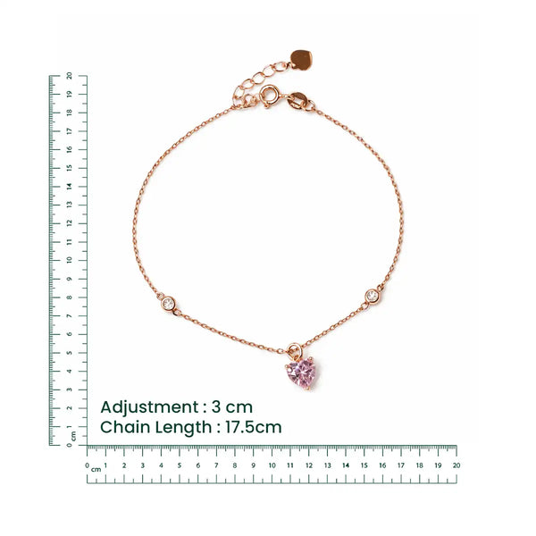 Rose Gold Pink Heart Charm Bracelet