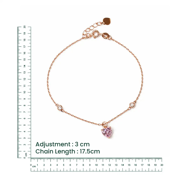 Rose Gold Pink Heart Charm Bracelet