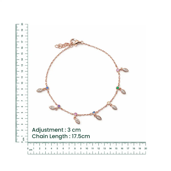 Rose Gold Multicolor Leaf Charm Bracelet