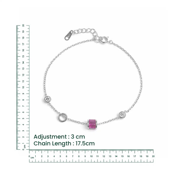 Silver Pink Crystal Charm Bracelet