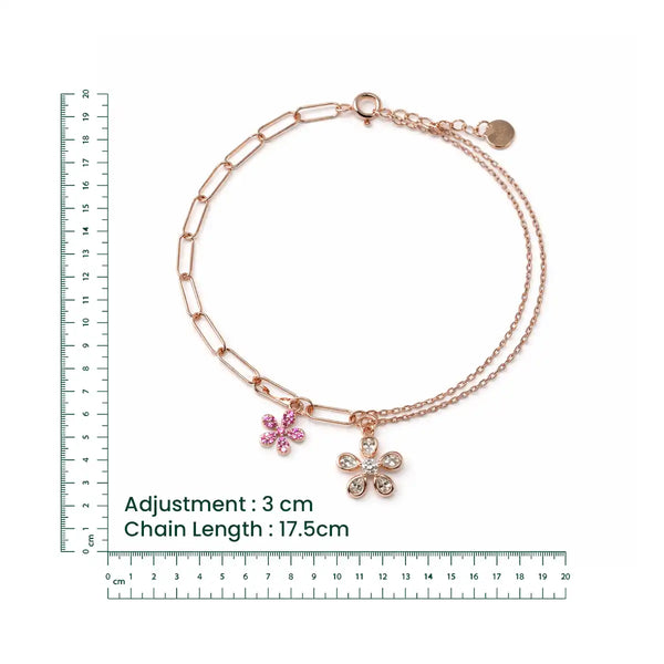 Rose Gold Dual-Chain Floral Charm Bracelet