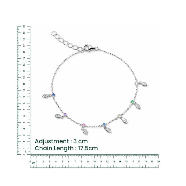Silver Multicolor Leaf Charm Bracelet