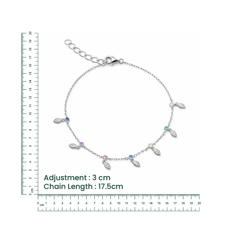 Silver Multicolor Leaf Charm Bracelet