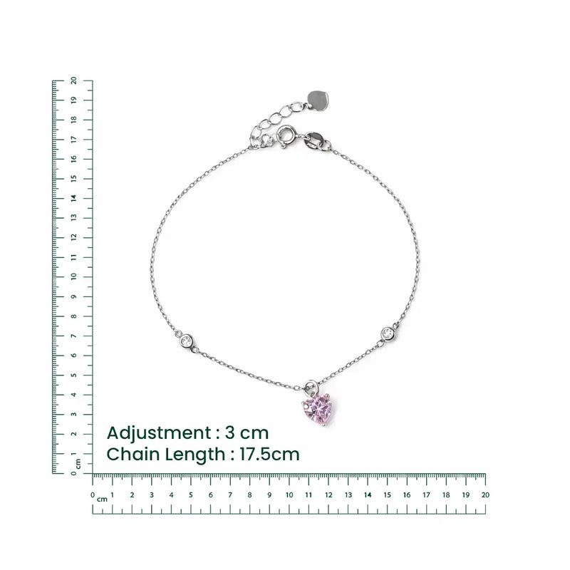 Silver Pink Heart Bracelet