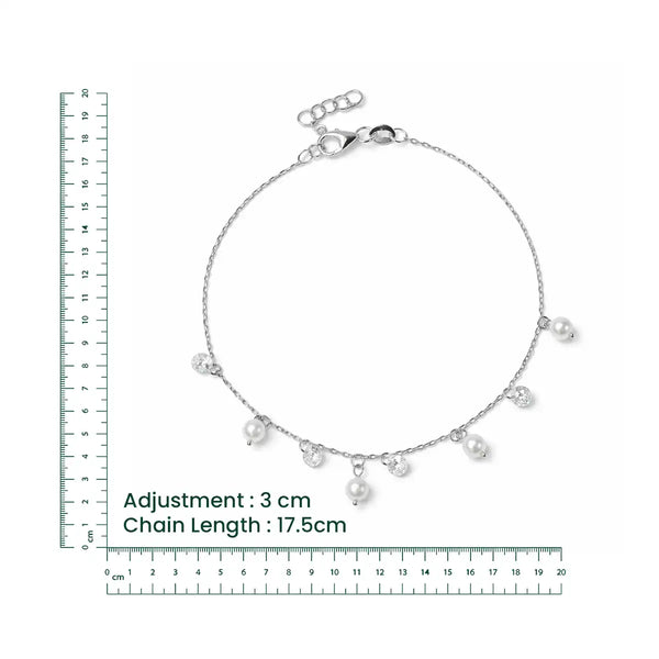 Silver Pearl & Crystal Charm Bracelet