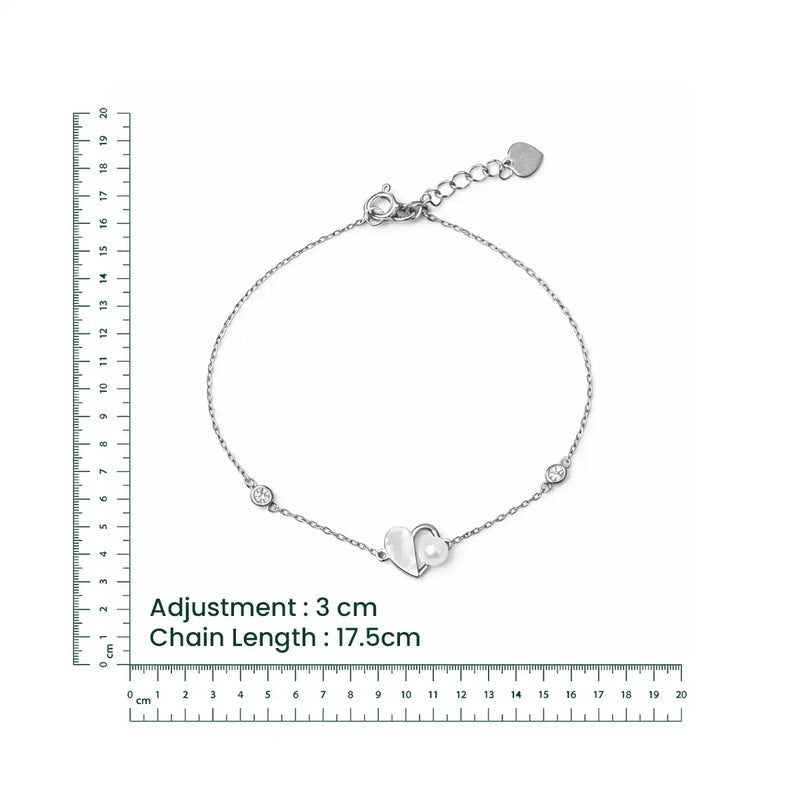 Silver Heart Pearl Bracelet