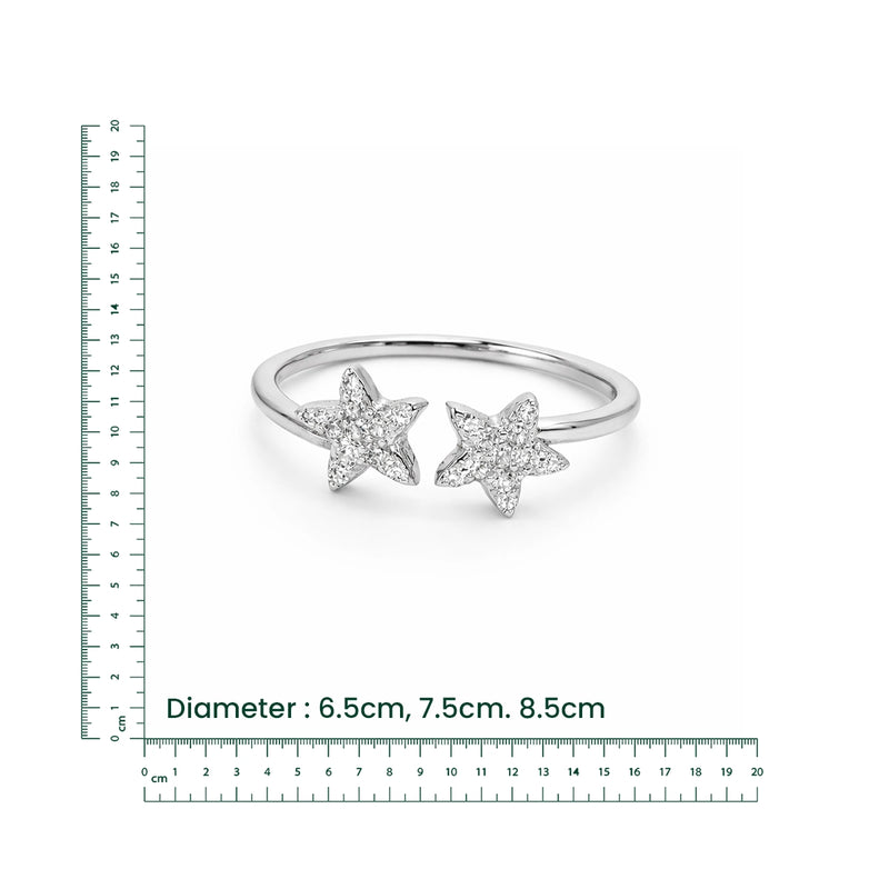 Twin Star Crystal Silver Ring