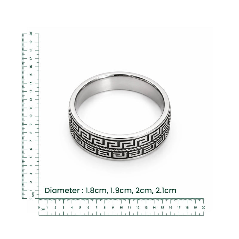 Greek Pattern Silver Band Ring