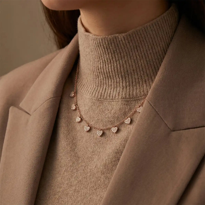 Rose Gold Shimmering Heart Droplet Necklace