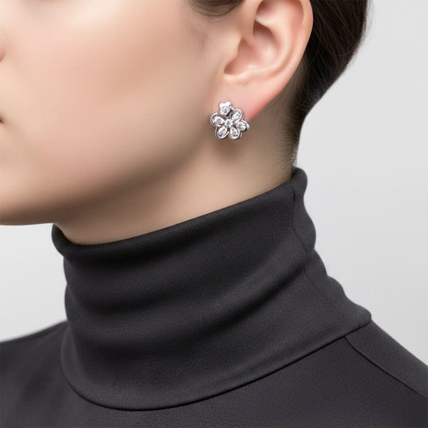 Floral Sparkle Silver Pendant & Stud Combo