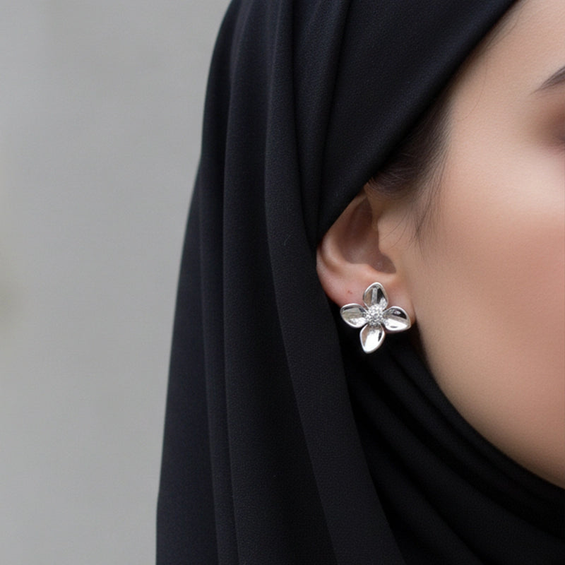 Petal Grace Silver Pendant & Stud Combo