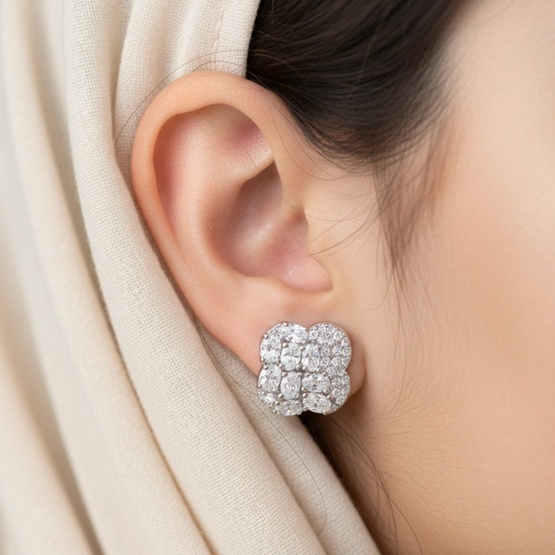 Crystal Cluster Silver Pendant & Stud Combo