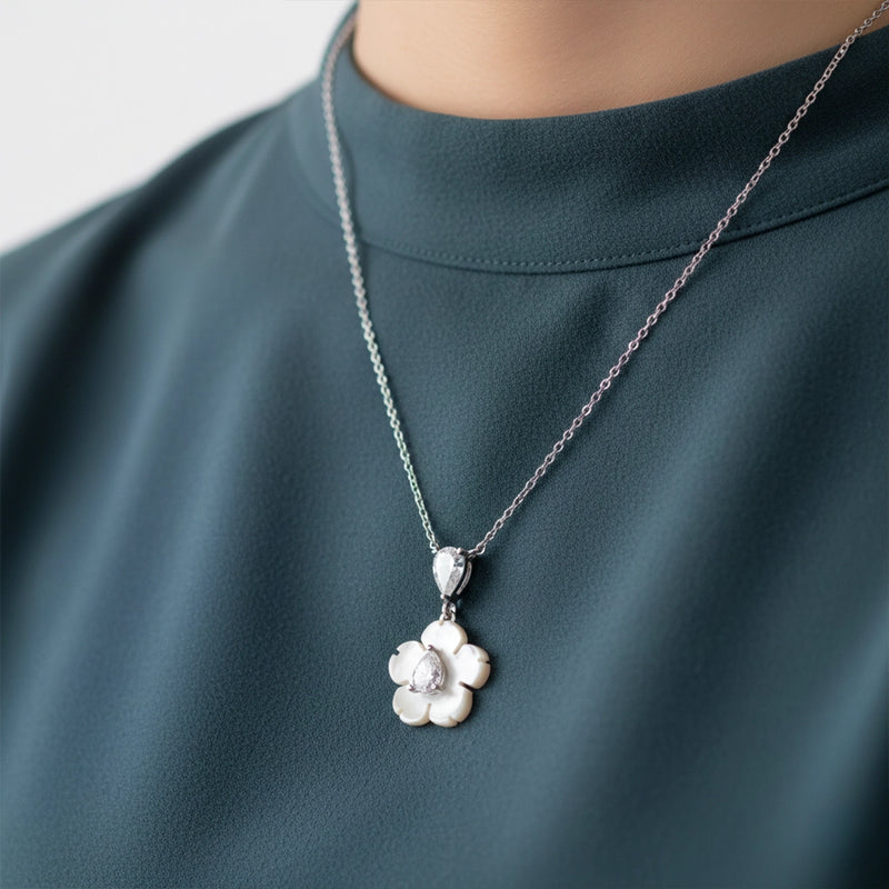 Ivory Bloom Silver Pendant & Drop Earrings Combo