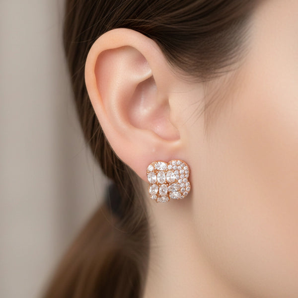 Crystal Bloom Rose Gold Pendant &Stud Combo