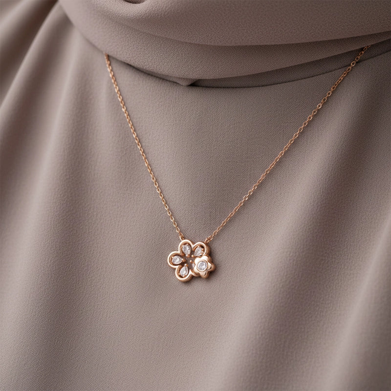 Rose Bloom Sparkle Pendant & Stud Combo