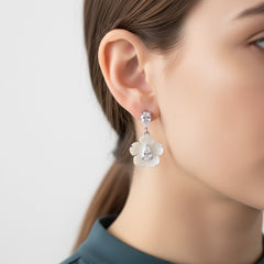 Ivory Bloom Silver Pendant & Drop Earrings Combo