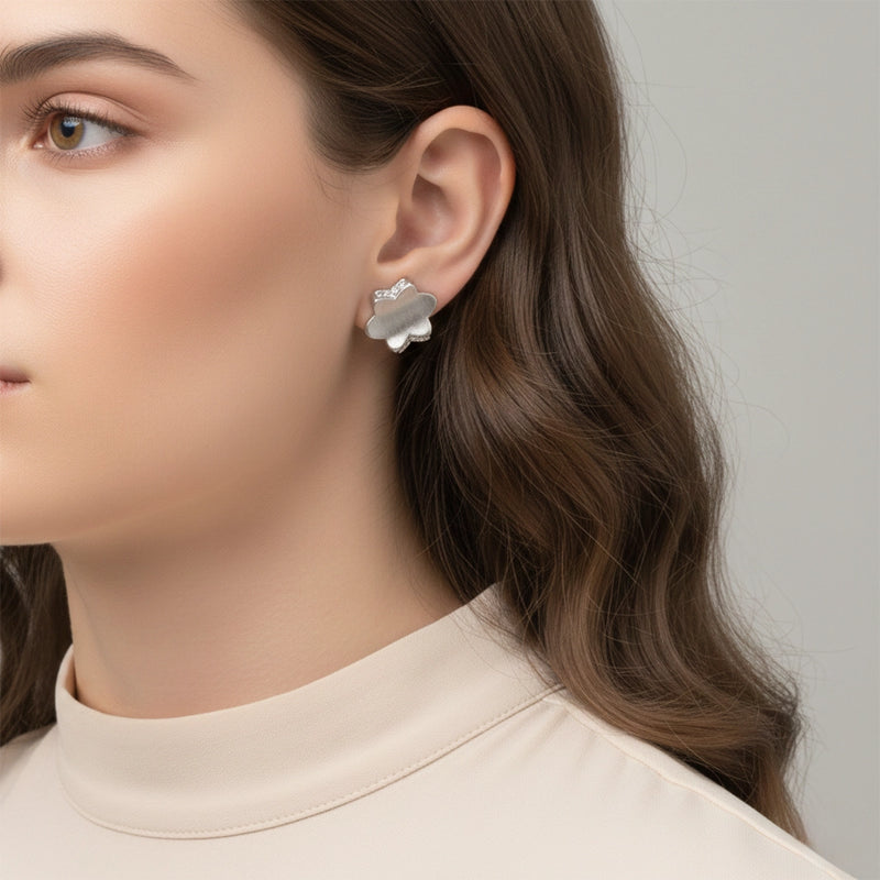 Minimal Bloom Silver Pendant & Stud Combo