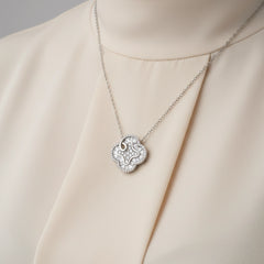 Silver Clover Spark Pendant & Stud Combo