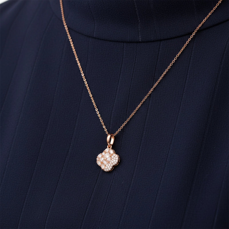 Crystal Bloom Rose Gold Pendant &Stud Combo