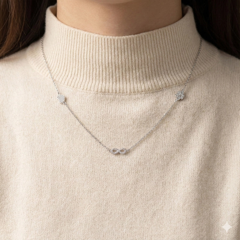 Silver Infinity & Icons Station Necklace