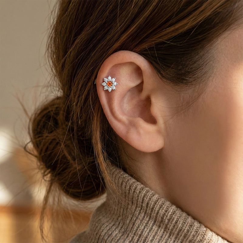 Orange BloomStar Silver Stud