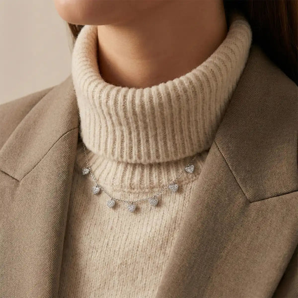 Silver Shimmering Heart Droplet Necklace