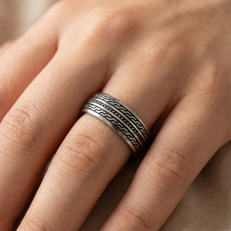 Textured Oxidised Silver Band Ring