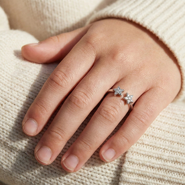 Twin Star Crystal Silver Ring