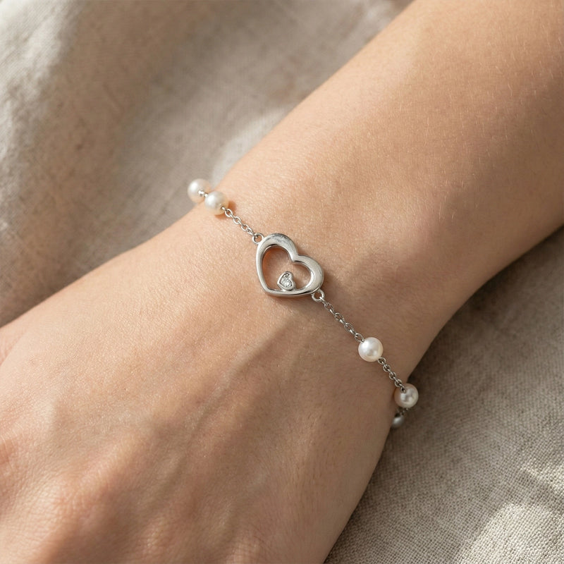 Heart Pearl Silver Bracelet