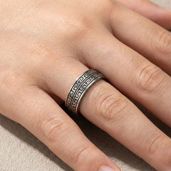 Greek Pattern Silver Band Ring