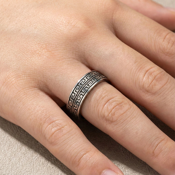 Greek Pattern Silver Band Ring