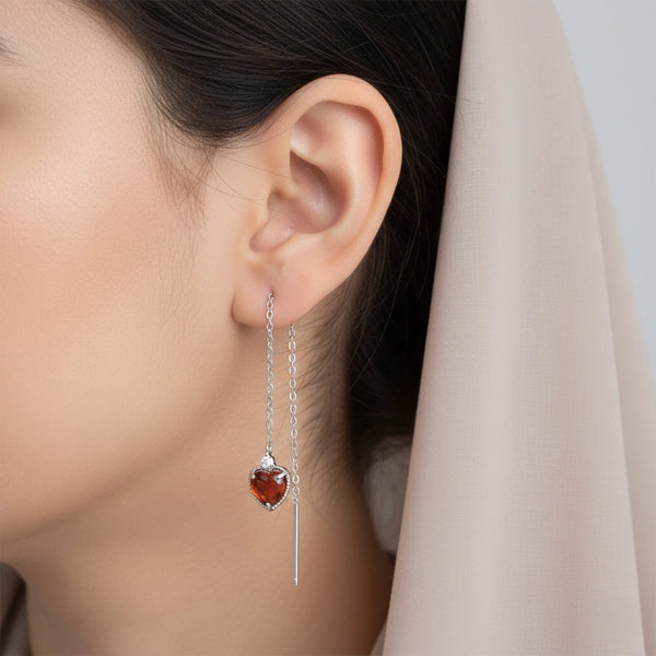 Silver Heart Chain Stud Earrings
