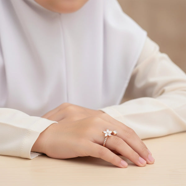 Rose Gold Floral Wrap Crystal Ring