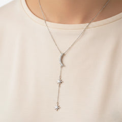 Silver Moon & Star Drop Charm Necklace