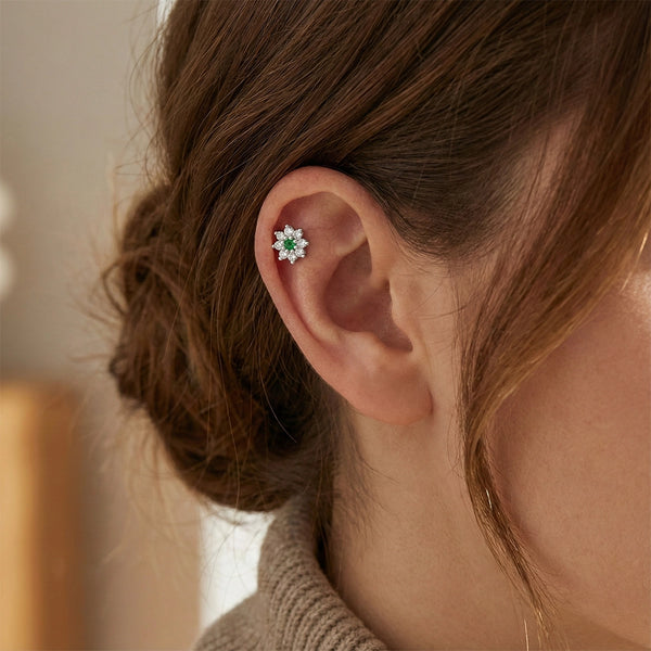 Green BloomStar Silver Stud