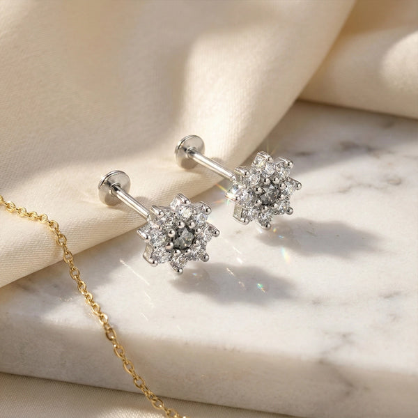 Floral Sparkle Silver Studs