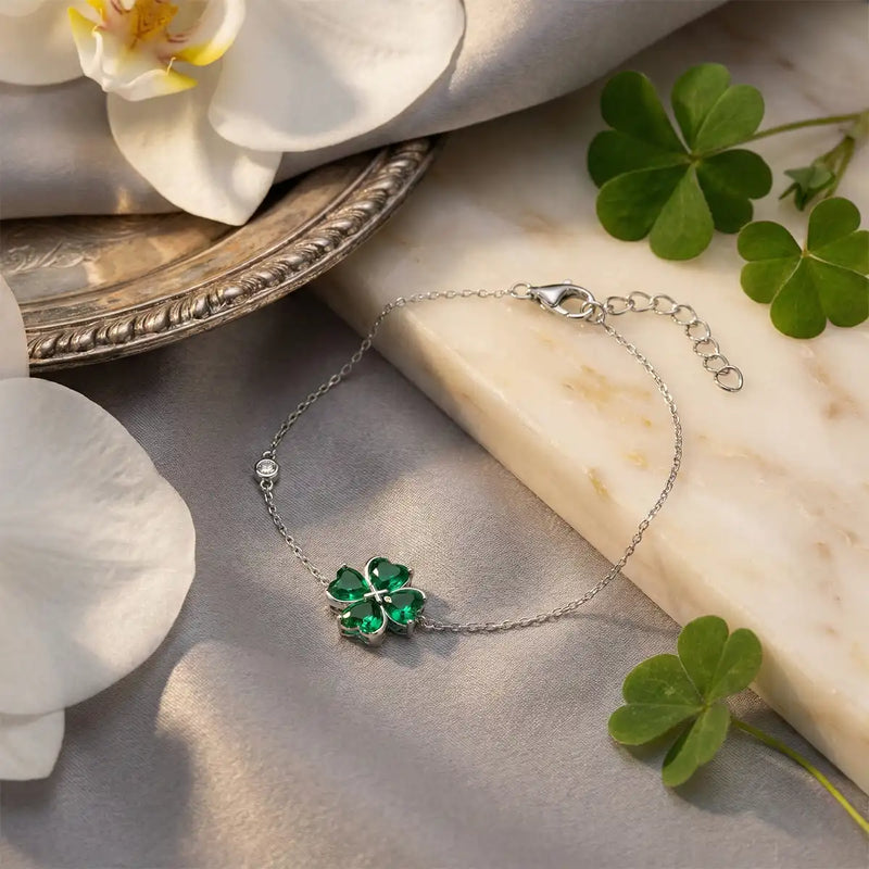 Silver Four-Leaf Clover Bracelet