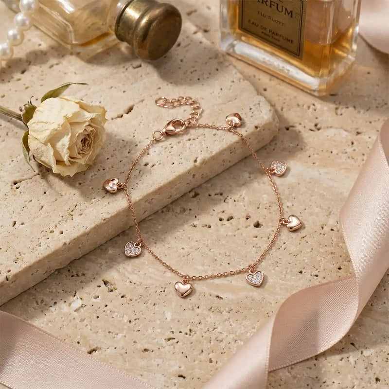 Rose Gold Heart Charm Bracelet