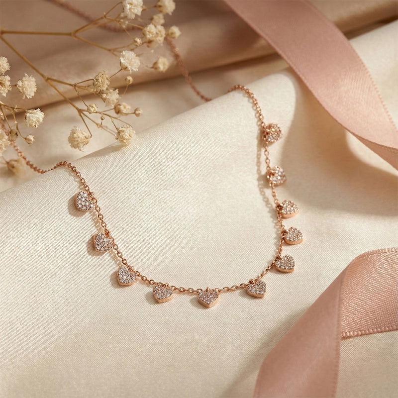 Rose Gold Shimmering Heart Droplet Necklace