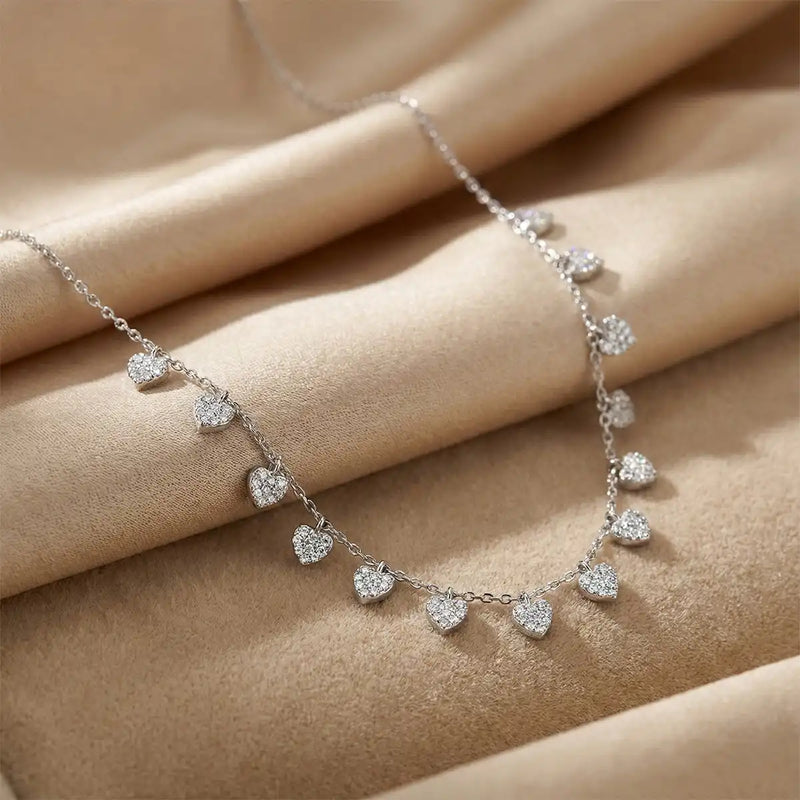 Silver Shimmering Heart Droplet Necklace