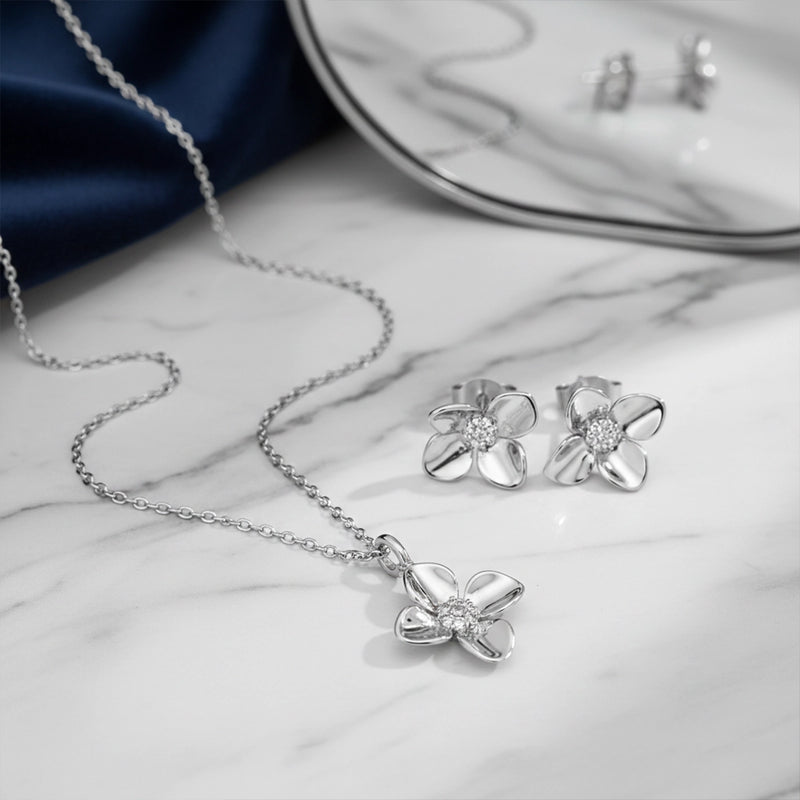 Petal Grace Silver Pendant & Stud Combo
