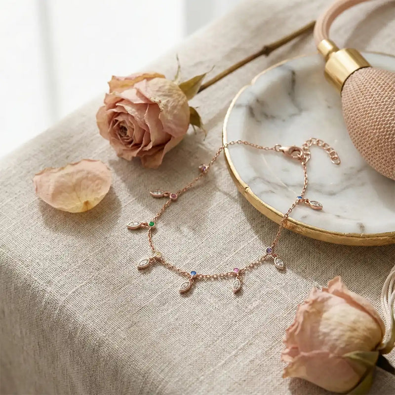 Rose Gold Multicolor Leaf Charm Bracelet