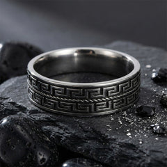 Greek Pattern Silver Band Ring