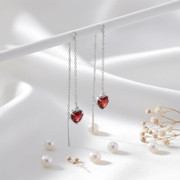 Silver Heart Chain Stud Earrings