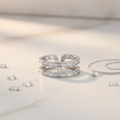 Silver Dual Band Baguette Ring