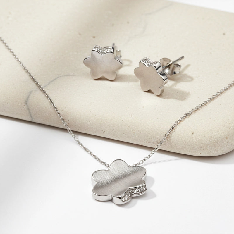 Minimal Bloom Silver Pendant & Stud Combo
