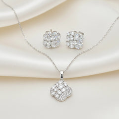 Crystal Cluster Silver Pendant & Stud Combo