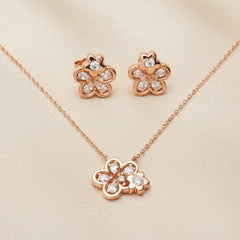 Rose Bloom Sparkle Pendant & Stud Combo