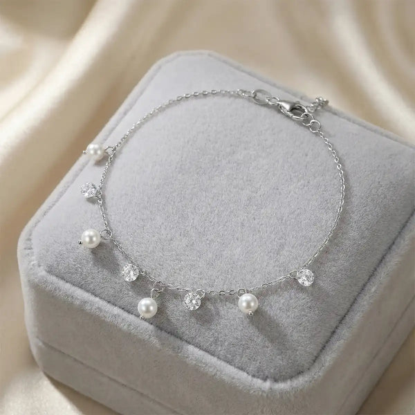 Silver Pearl & Crystal Charm Bracelet