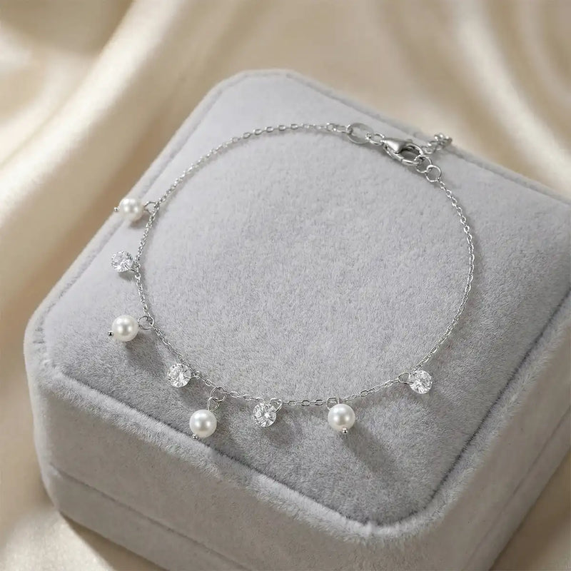 Silver Pearl & Crystal Charm Bracelet